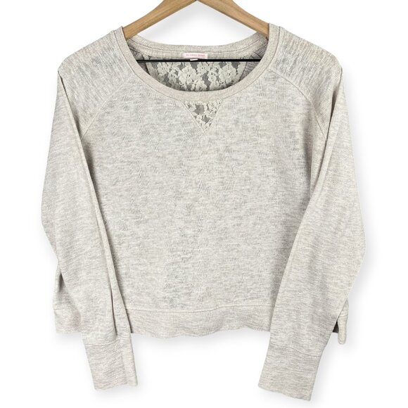 Victorias Secret Sweater Womens M Cream Gray Lace Raglan Pullover Casual Knit - Picture 3 of 11